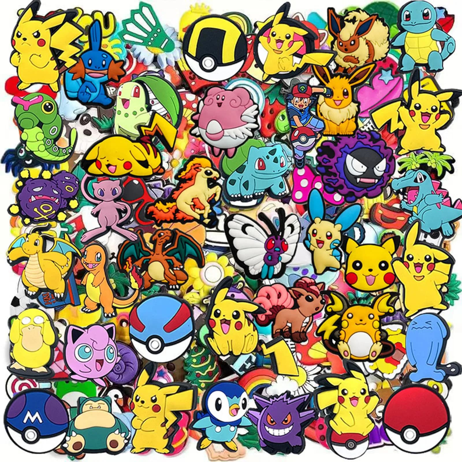 Random 10-47Pcs MINISO Pokémon Series Shoe Charms for Sandals Beach Bags,DIY Shoe Decorations Accessories Charms Premium Quality