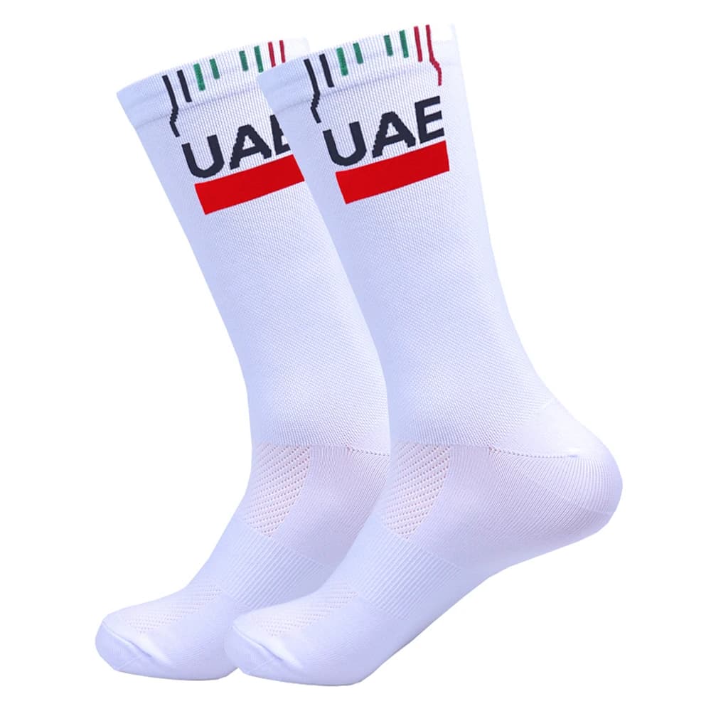 NEW 2025 Cycling Socks Men Women UAE Team Breathable Quick Dry Outdoor Football Running Bike Socks