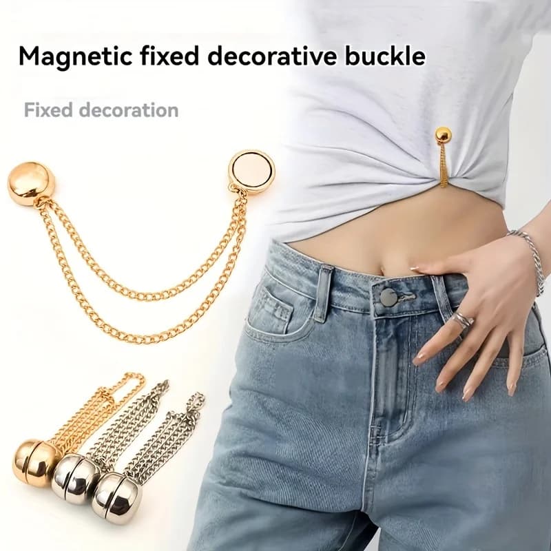 4Sets Anti-Slip Magnetic Clothing Clips with Chain, No-Sew Adjustable Scarf Shawl Pants Fixer for Modesty & Style