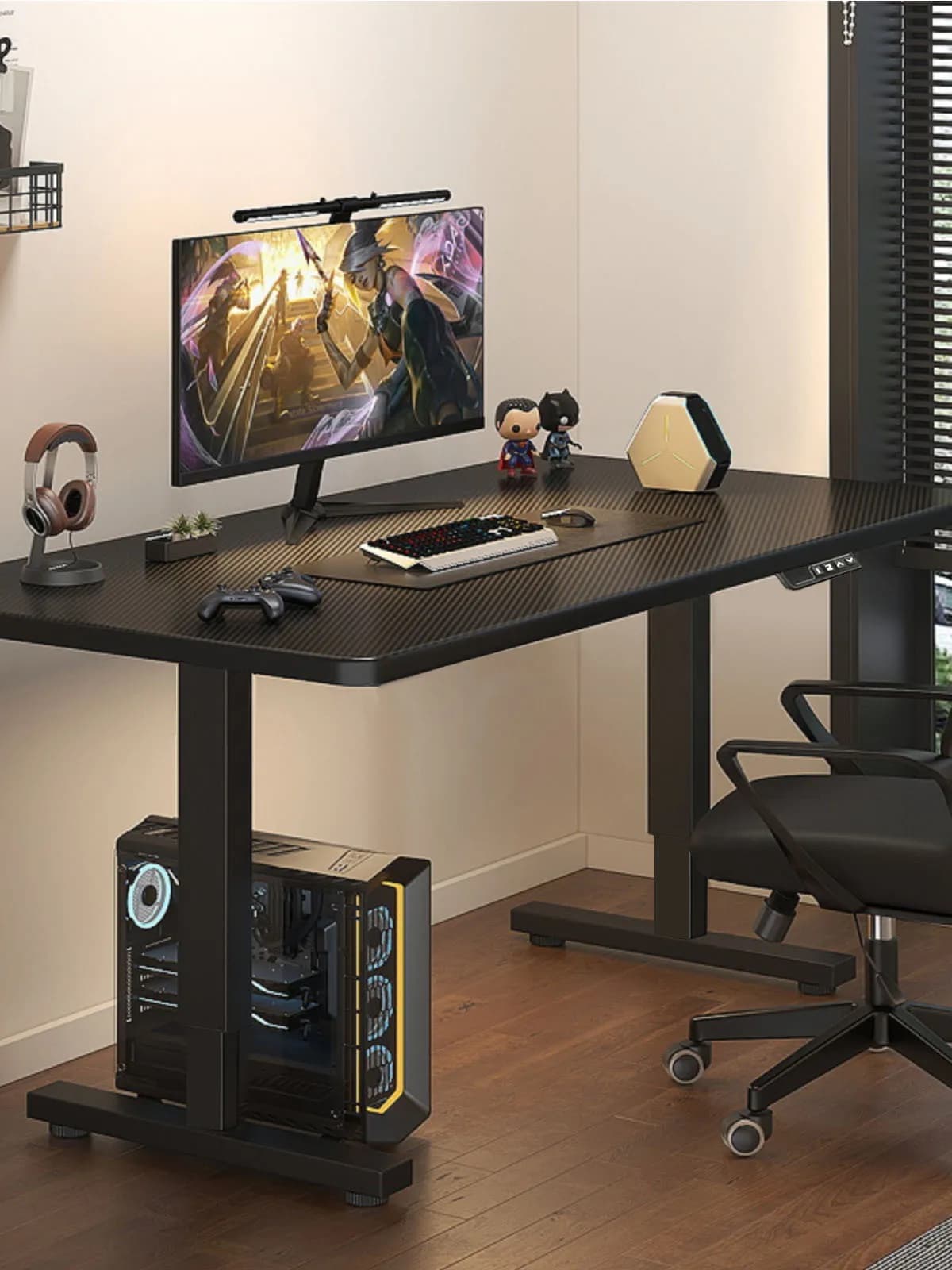 Electric Computer Table Vertical Desk Workstation Integrated Style Desktop Belt Lifting and Lowering Function Computer Desk 140x70cm