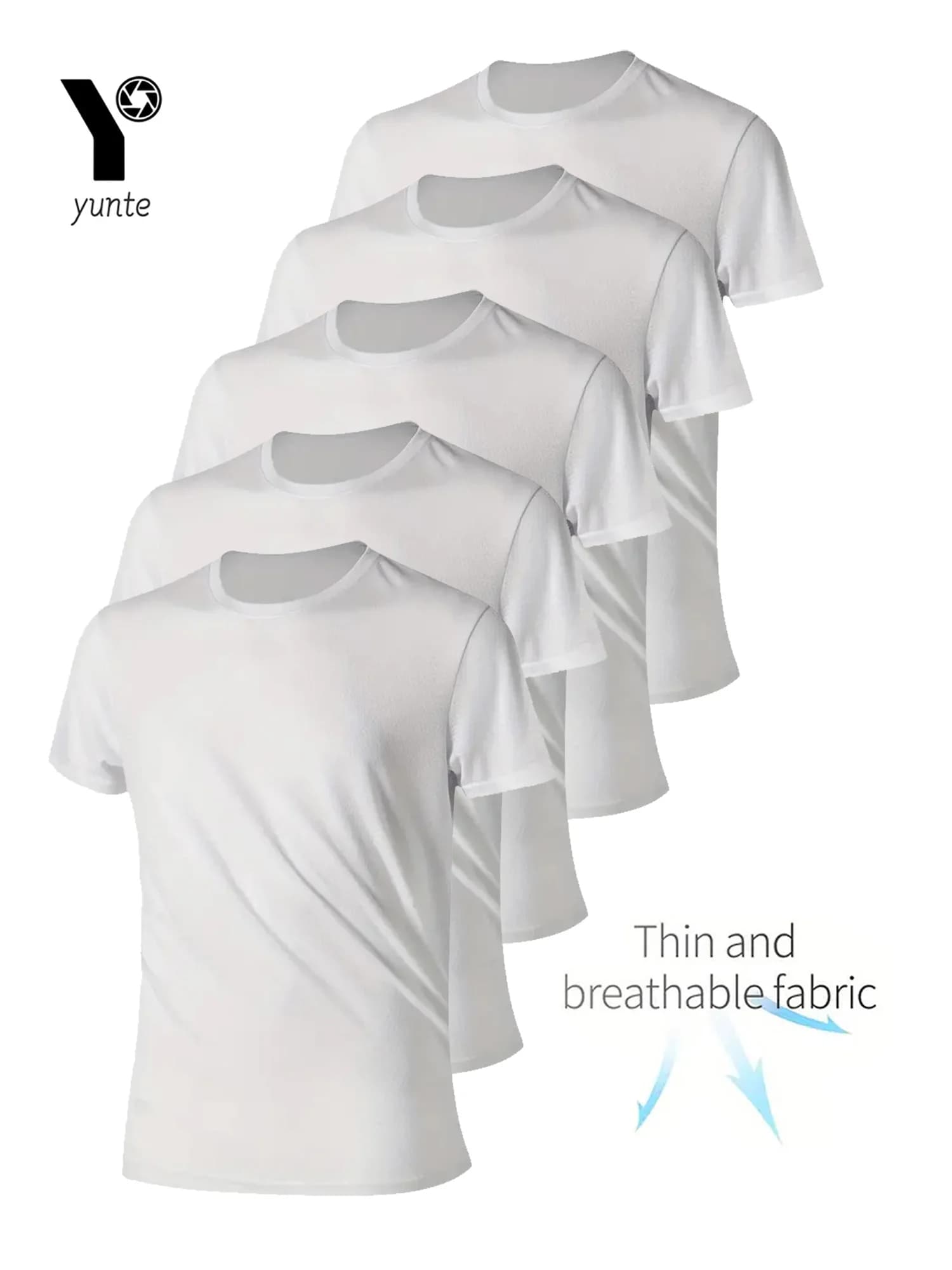 Round Neck T-Shirt 5-Piece White Ultra-Light Men's Quick-Drying Breathable Sweat-Absorbent Shirt Suitable for Fitness Gym and Ru