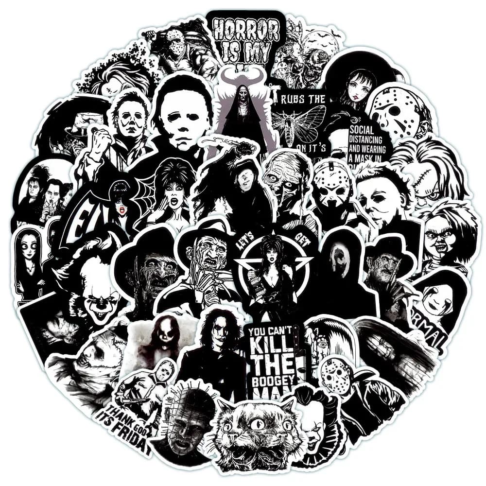10/25/50pcs Black White Horror Movie Stickers Film Graffiti for DIY Scrapbook Stationery Suitcase Bottle Phone Laptop Guitar