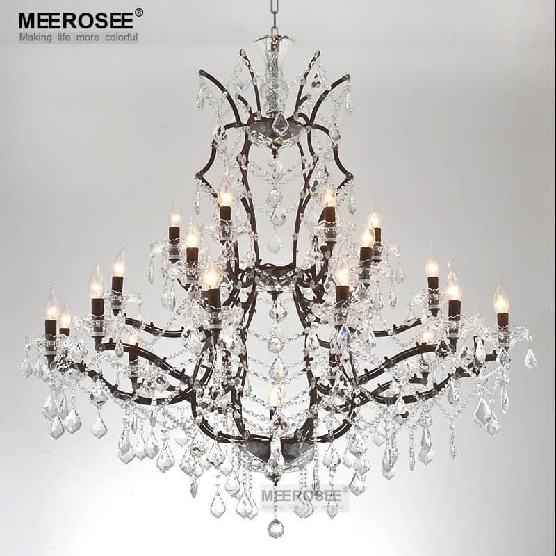 MEEROSEE Vintage Crystal Chandelier Light Fixture 25 Lights Hanging Suspension Lamp Crystal Chandeliers Lighting MD1130G60PN
