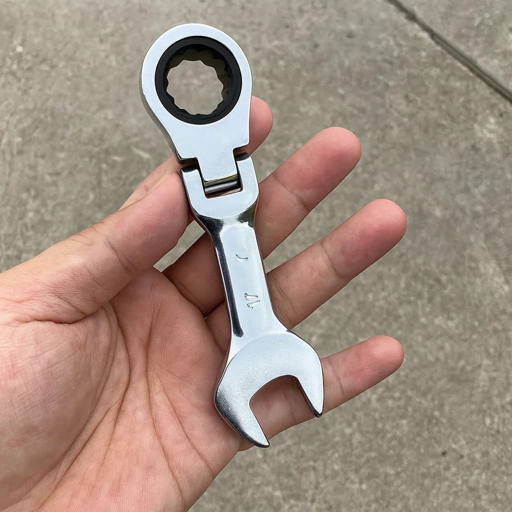 Mini Dual-Purpose Ratchet Wrench with Movable Head, Labor-Saving Short Handle Open-End Spanner Tool for Car Repair Hardware