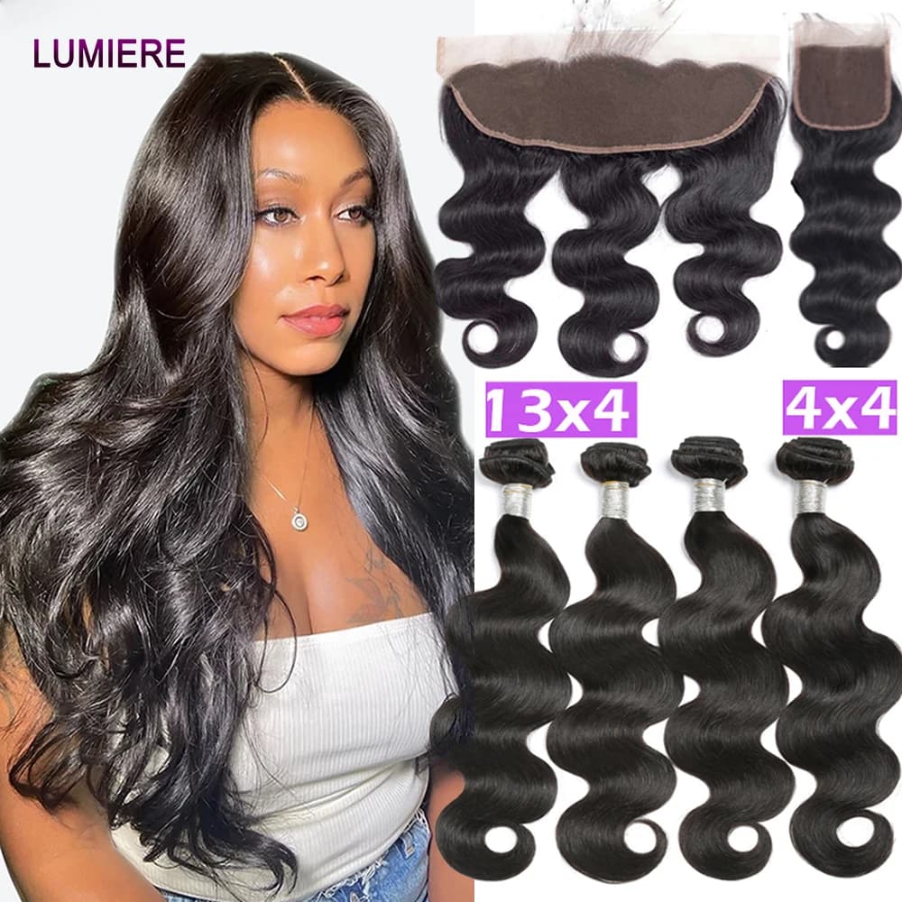Lumiere Human Hair Bundles Body Wave Bundles With Closure Frontal HD Lace Virgin Raw Hair 28 30" 100% Unprocessed Hair Extension