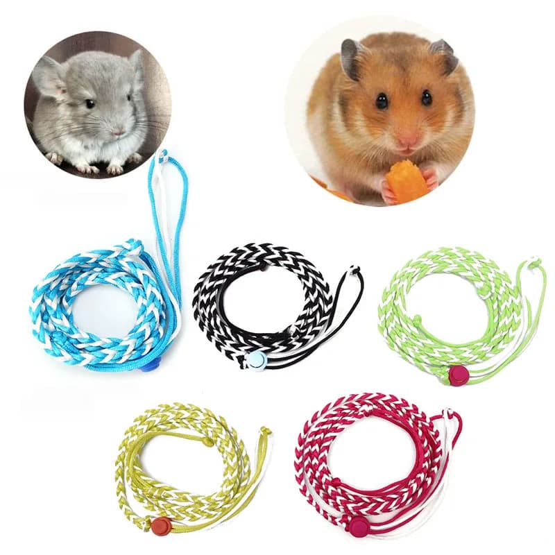 Cute Colored Hamster Harness Rope Adjustable Small Animal Harness Woven Rope for Walking Pet Gerbil Rat Mouse Guinea Pig