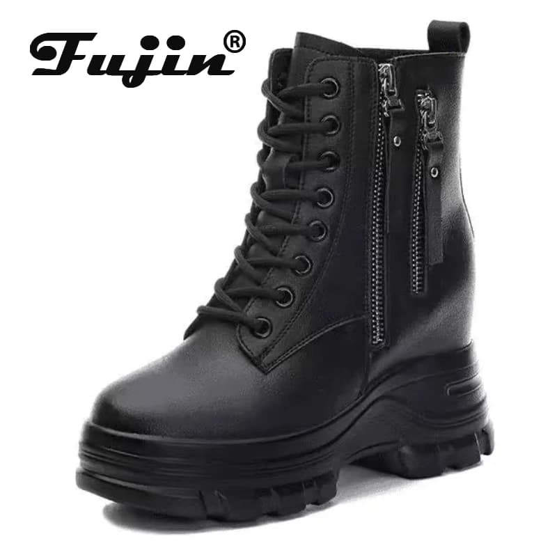 Fujin 9cm Microfiber Leather Women Chunky Sneaker Spring Platform Fashion Autumn Winter Plush Warm Casual Ankle Booties Shoes