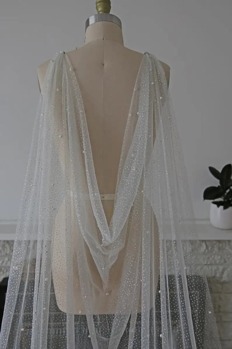 Pearl bridal bolero, Glitter Pearl Cape Veil, Sparkle Cape, Wedding Cape, Bridal Cape, Wedding accessories Custom Made