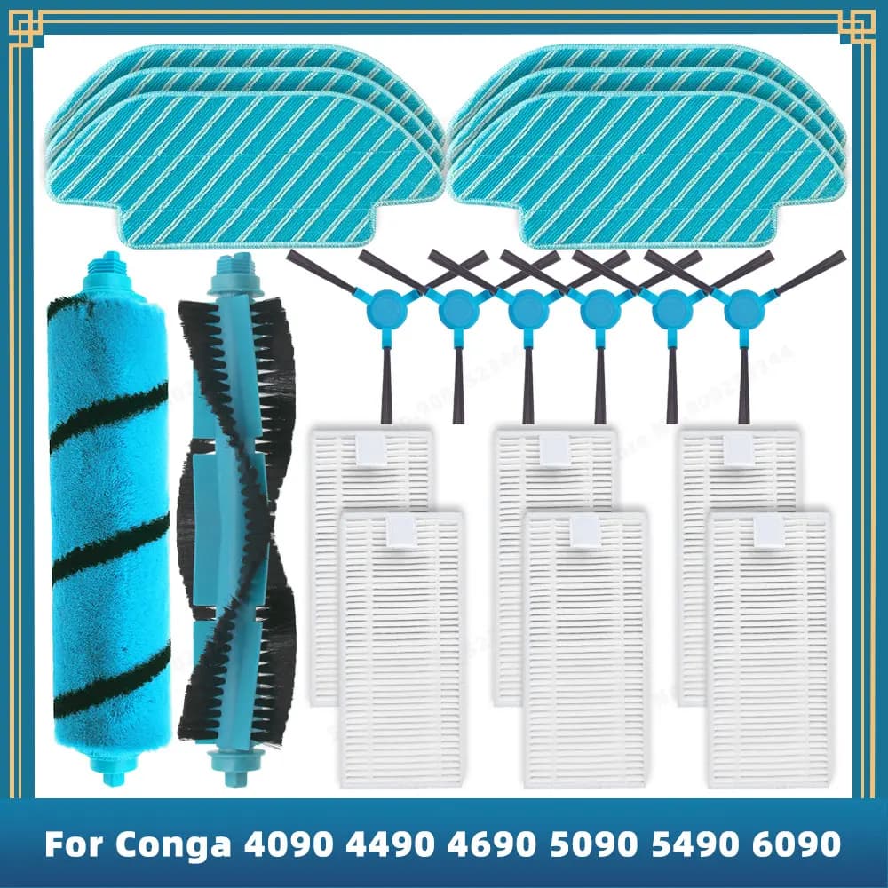 Compatible For Cecotec Conga 4090 4490 4690 5090 5490 6090 Spare Parts Accessories Roller Main Side Brush Hepa Filter Mop Rag