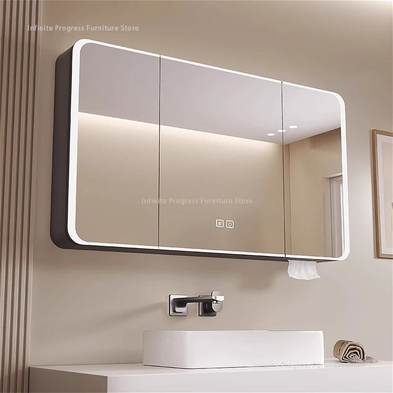 Arc-shaped Smart Bathroom Mirror Cabinet, Wall-mounted Bathroom Mirror Cabinet with Lighting, Smart Bathroom Mirror Cabinet