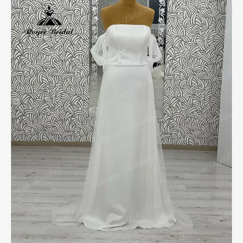 Simple Off Shoulder A Line Boho Soft Satin Wedding Dress with Cap Sleeve 2024 Bridal Gown for Women Customize vestidos de noiva