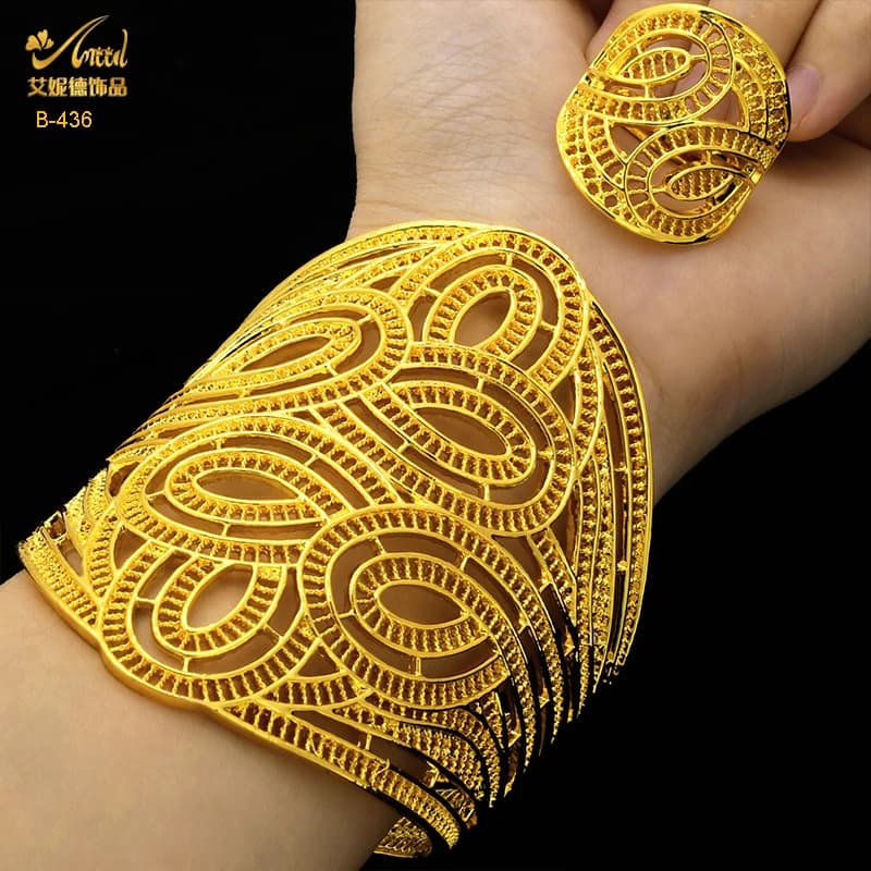 ANIID Dubai Bracelet Ring for Women Wedding Gold Color Cuff Bangles Female Luxury Indian Designer Bracelet Ethiopian Jewelry