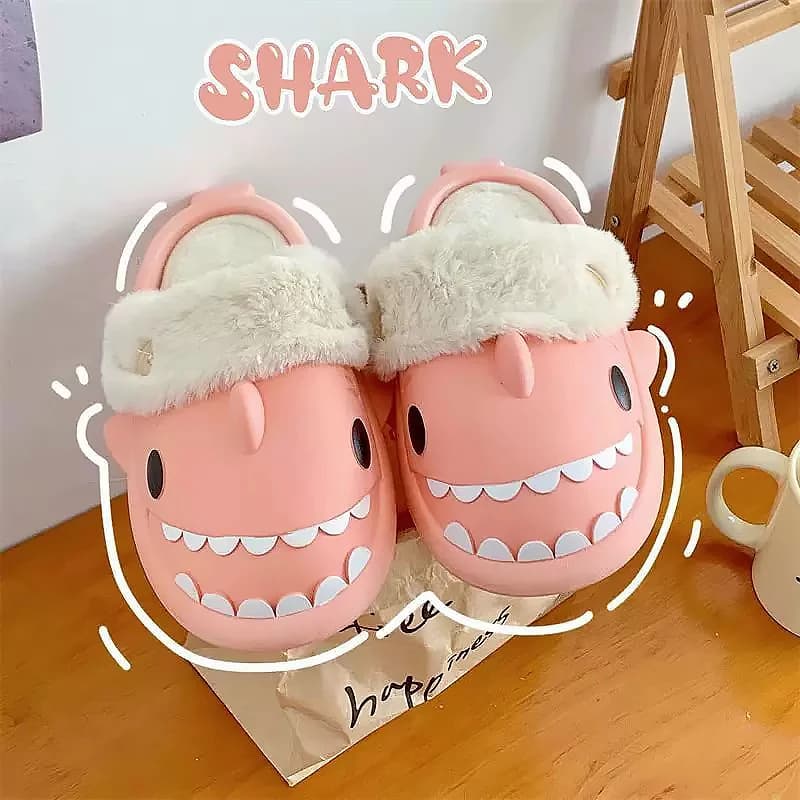 Shark Slippers Winter Cotton Shark Slides Couple Removable Women Warm Cute Flat Shoes Men Plush Indoor Flip Flops Sandals