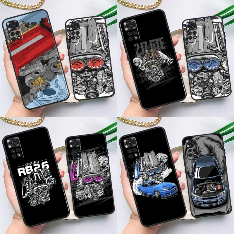 JDM Car RB26 Engine Case For Xiaomi Redmi Note 11 10 8 9 12 Pro Note 11S 10S 9S 8T Redmi 10 10C 12C 9C 9T Cover