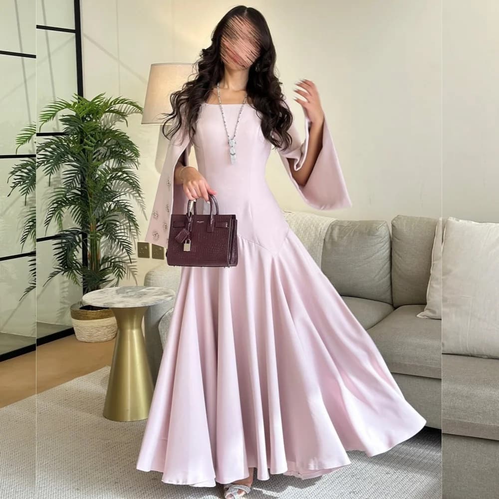 Customized Exquisite Classic Jersey Pleat Draped Rhinestone A-line Square Neck Long Dresses Bespoke Occasion Dresses Classic