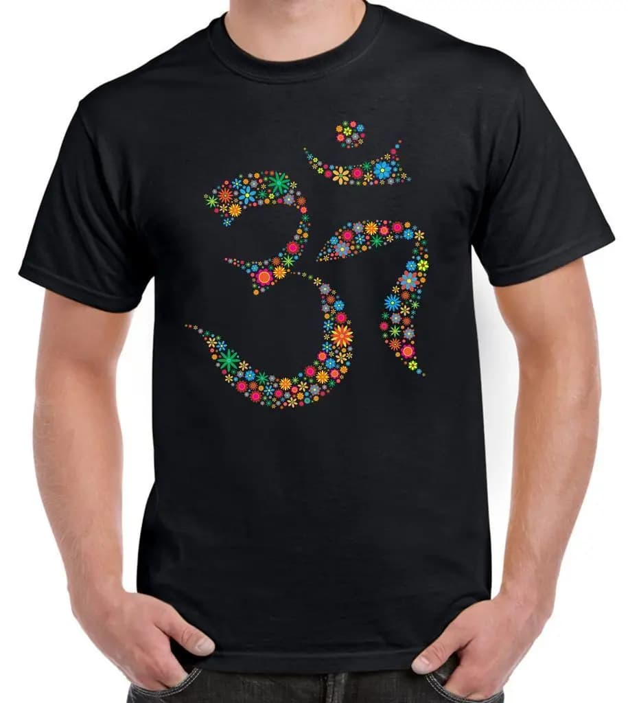 Latest Men T Shirt Fashion Men T-Shirt Men Clothing Size Floral Symbol Hindu Yogaer Meditation Graphic Tee Fashion Funny