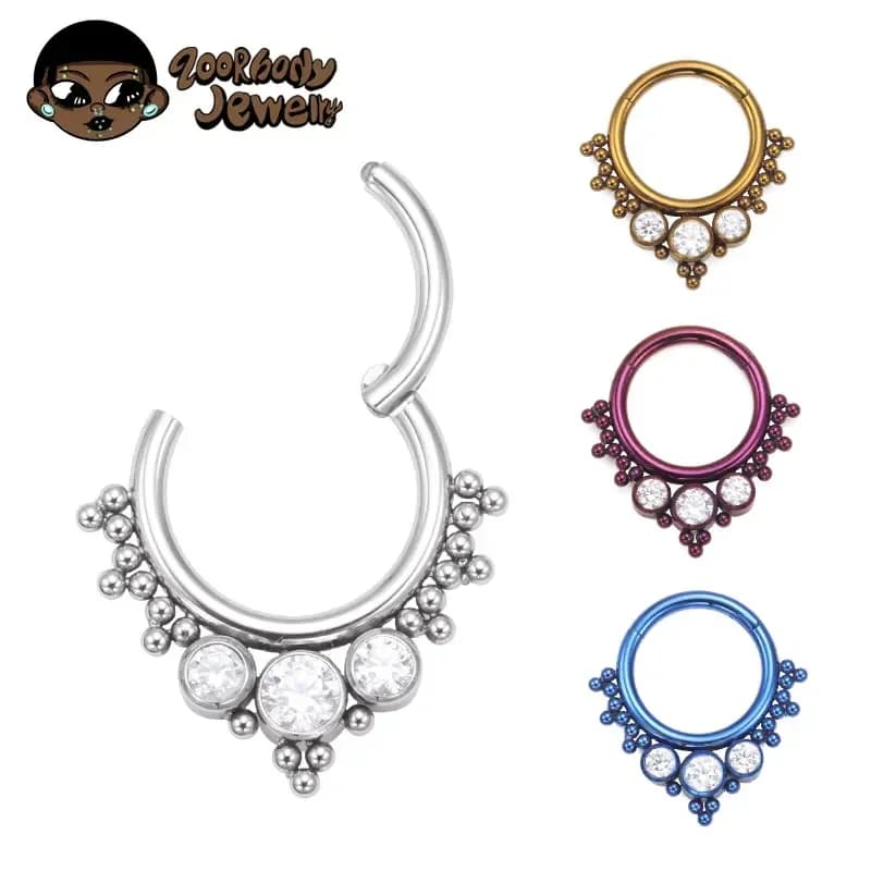 ASTM F136 Titanium Clicker High Quality Anodized Helix Daith piercing Inlaid With CZ Welded Nose Ear Ring Body Piercing Jewelry
