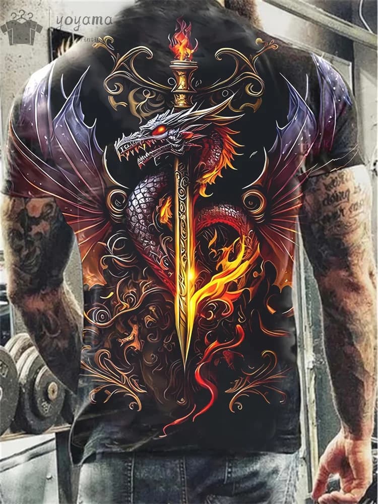Dragon Print Clothes Men Funny Men's Summer Clothes T shirt Men Short Sleeve Tee Dragon Graphic T shirts Personalized T-shirt