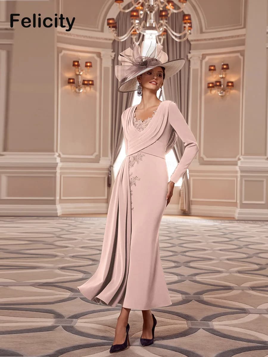 Classic Mother of the Bride Dresses 2024 Mermaid Pleated Customized Wedding Guest Party Dresses Applique Robes Invitée Mariage