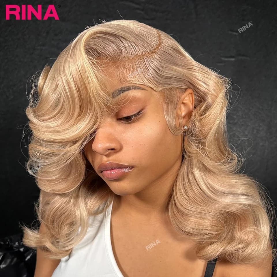 13x4 Lace Frontal Wig Blonde Color Pre Plucked Bob Wig 180 Density Short Bob Wig Transparent Lace Body Wave Human Hair Wig
