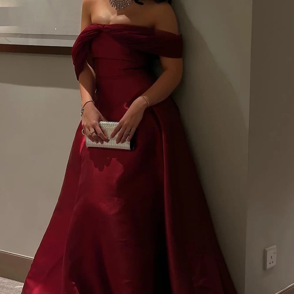 Exquisite Ruched Draped Strapless Floor Length A-Line Evening Dress Satin Off the Shoulder Zipper Back Vestido De Festa