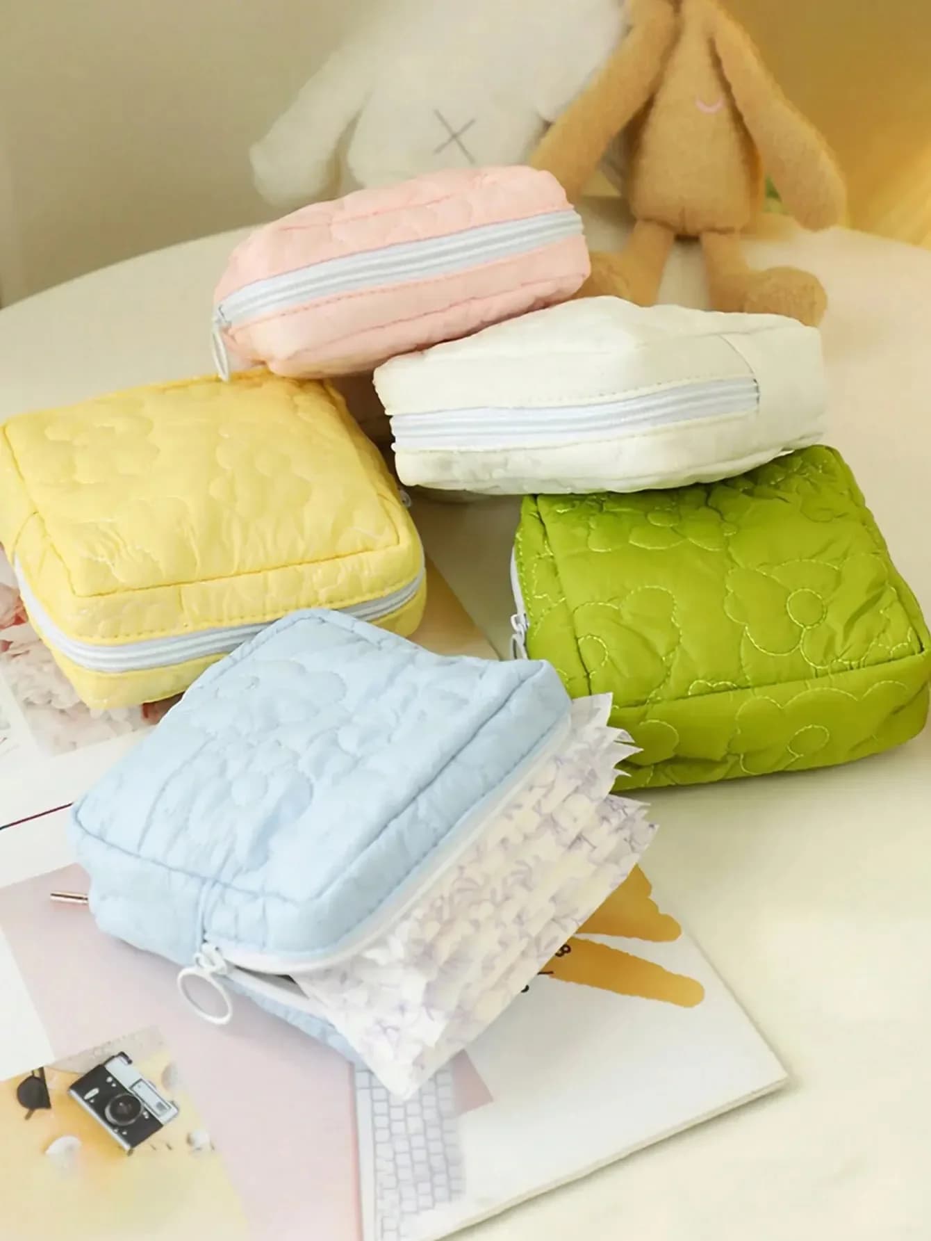 1psc Solid Color Embroidered Sanitary Napkin Storage Bag Travel Bag Suitable For Girls And Women Home Storage Dormitory Travel E