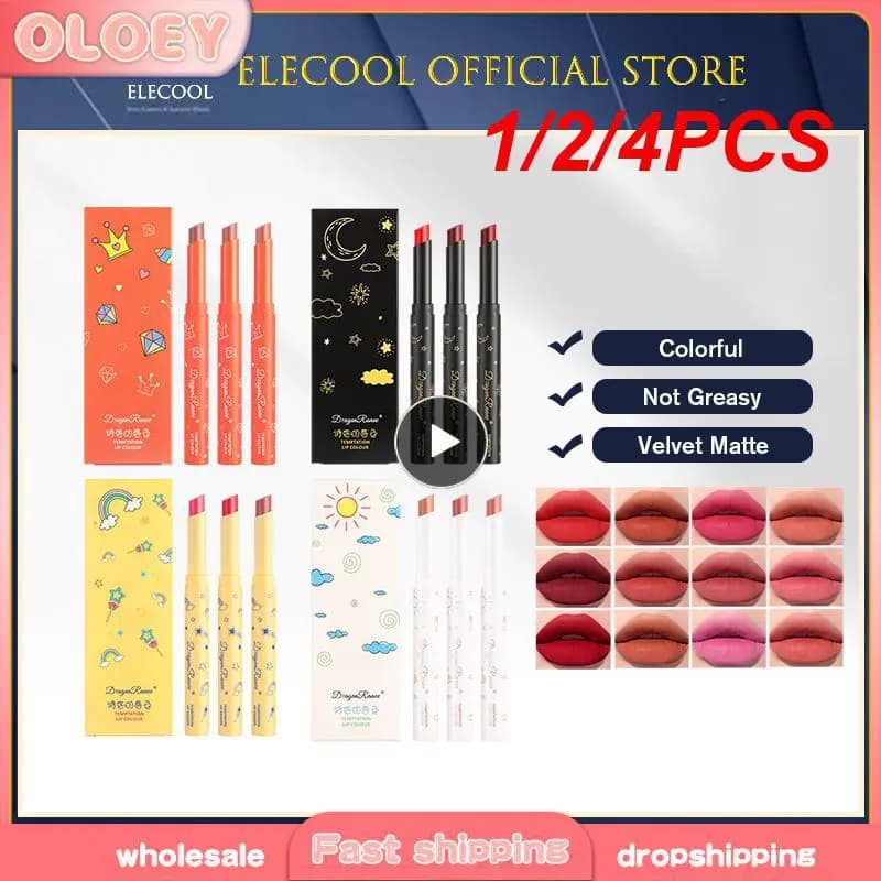 1/2/4PCS set Lipsticks Set Velvet Matte Waterproof Long Lasting Sexy Red Pigment Lip Stick Tint Pen Portable Kit Makeup