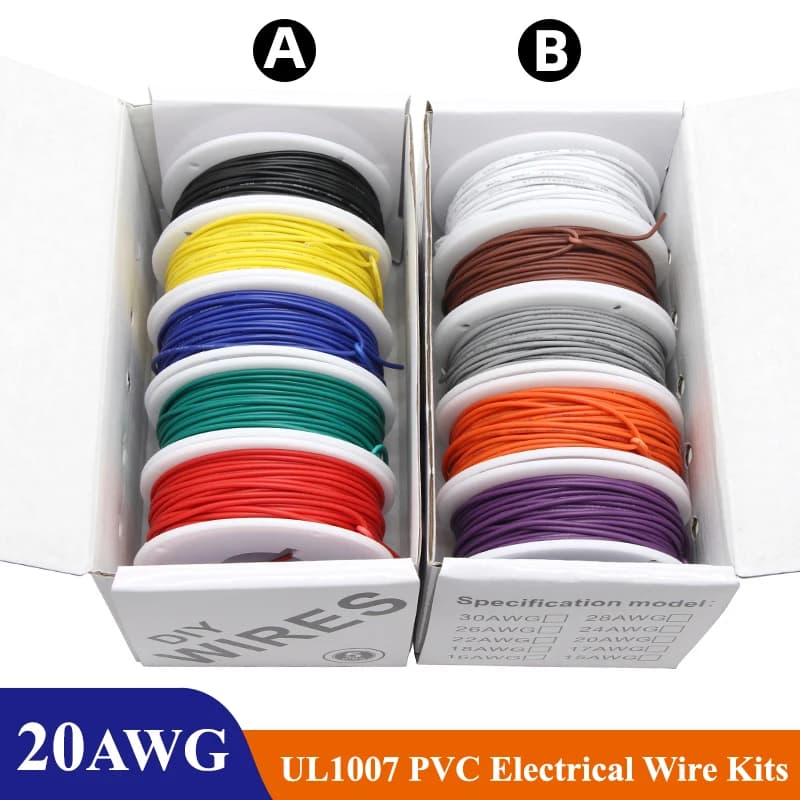 (5 Colors Mix Kit)UL1007 Electronic Wire 20AWG PVC Insulation Tinned Copper Cable Stranded Electrical Line PCB Wire