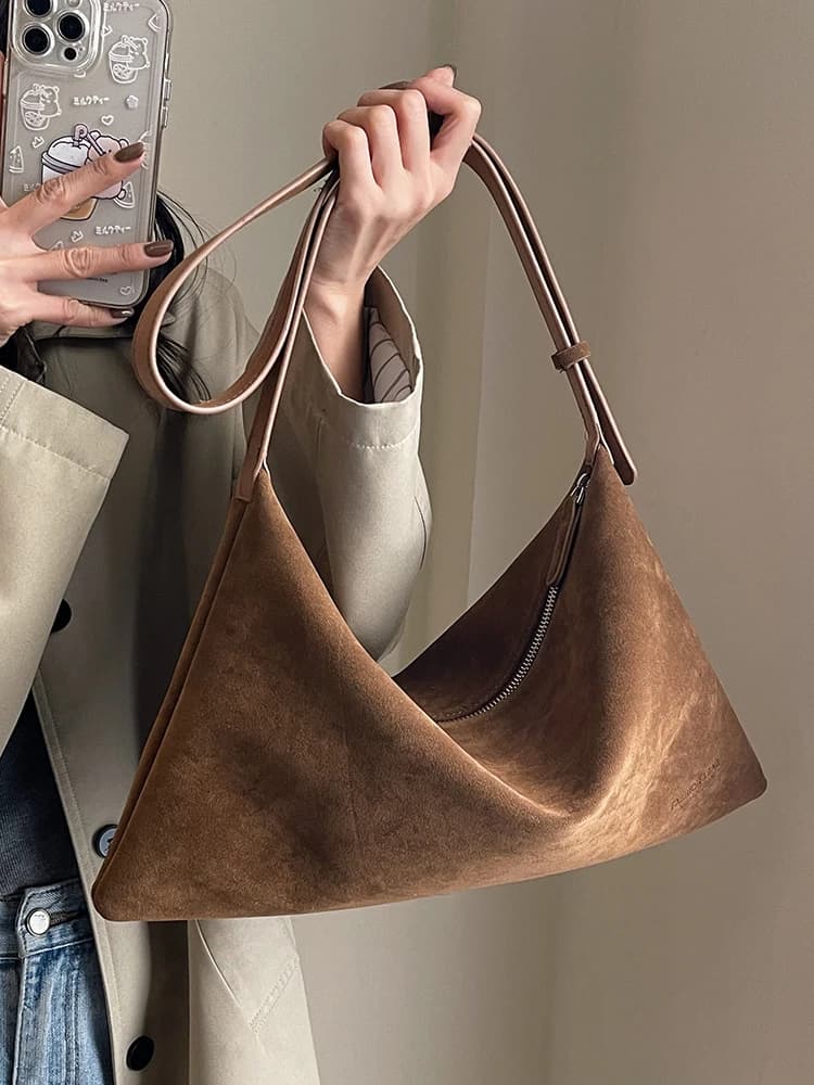 Vintage Suede Tote Bag For Women Autumn Winter New Large Capacity Commute Shoulder Crossbody Bags Fashion Trend Underarm Bags