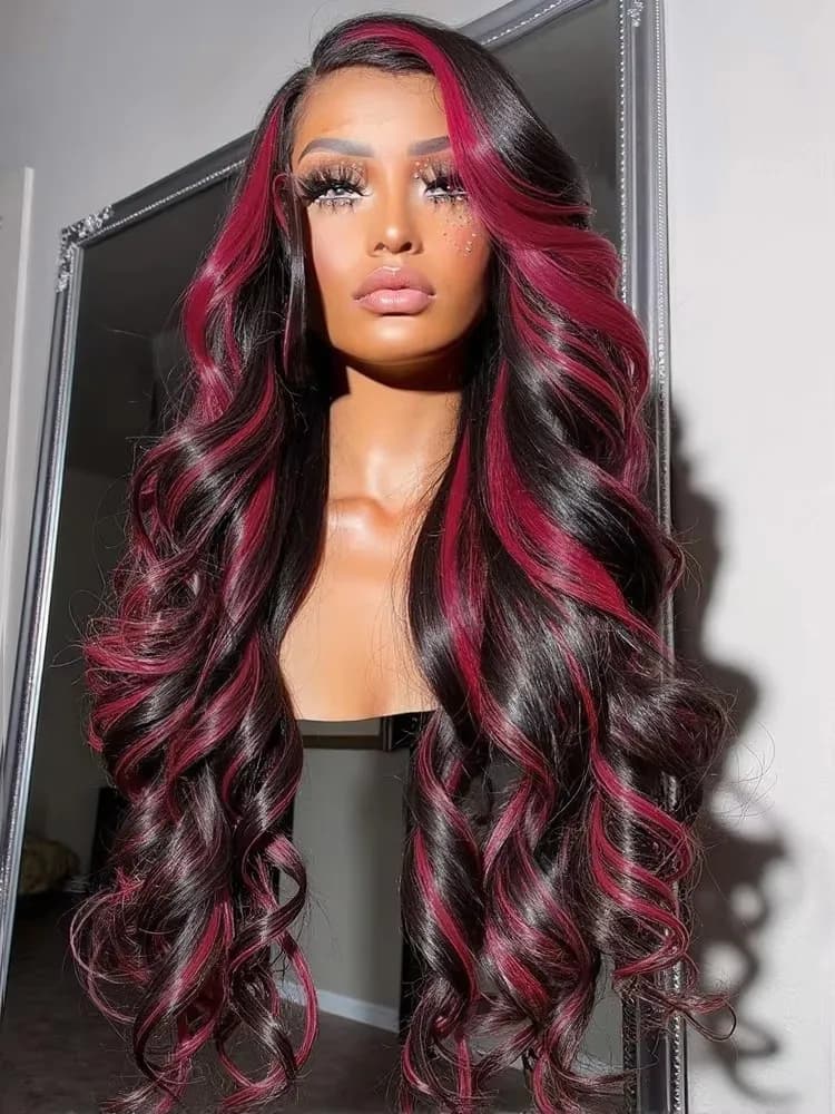 1B/99j Burgundy Highlight Lace Front Wig Brazilian Highlight Body Wave Human Hair Wigs Ombre Colored 13x6 Hd Lace Frontal Wig