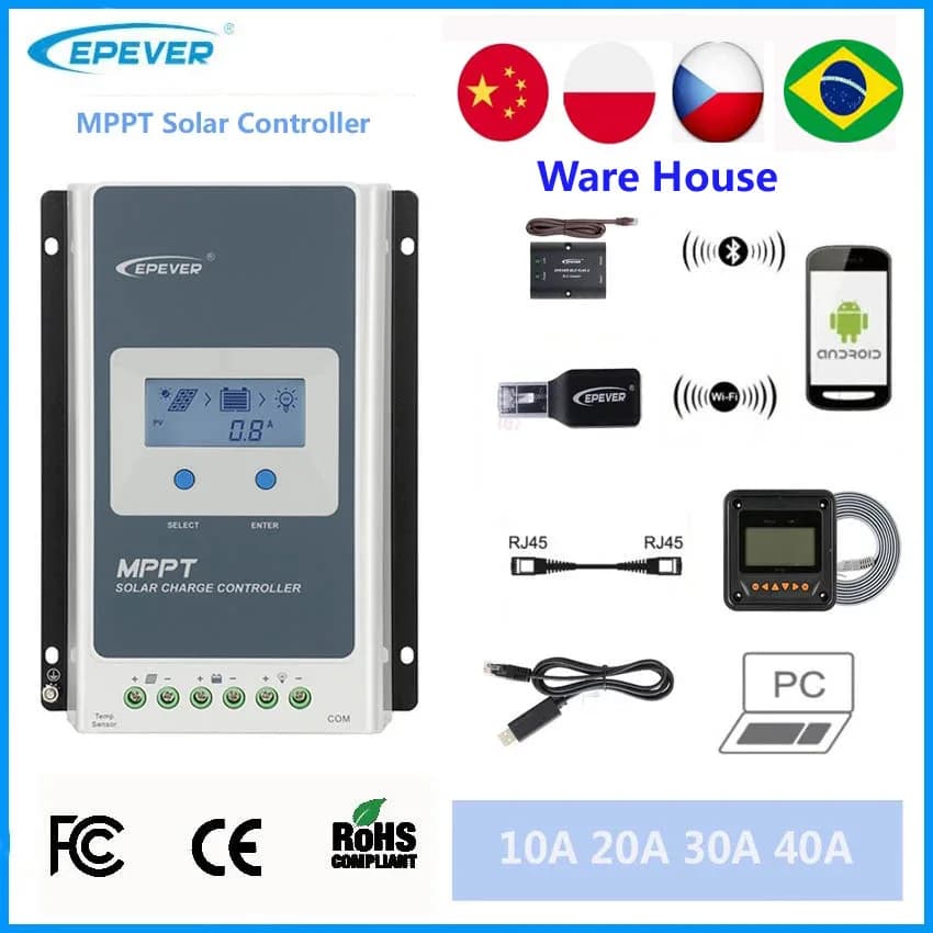 TracerAN 10A 20A 30A 40A MPPT solar charge controller 12v 24v EPEVER Regulator MT52 WIFI Blue Tooth PC Communication Mobile APP