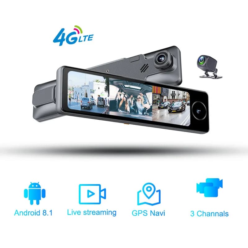 E09PLUS 3 Cameras 4G Android 10.8" IPS Car Mirror Video Recorder GPS ADAS 2G RAM 32G ROM FHD 1080P Dashcam Rear View Mirror DVR