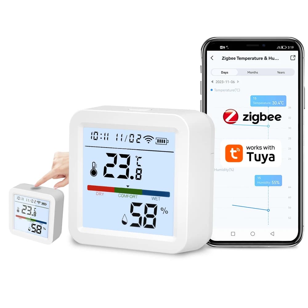Tuya ZigBee Smart Home Temperature Humidity Sensor with BackLight LCD Works With Google Assistant and Need Tuya Zigbee Hub