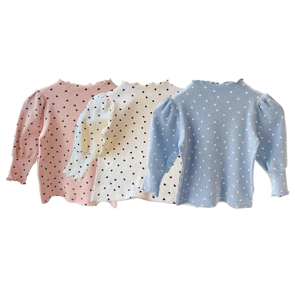 Adorable Girls Long Sleeve T-Shirt with Half High Collar Puff Sleeves Versatile for Spring and Autumn Suitable for All Occasions