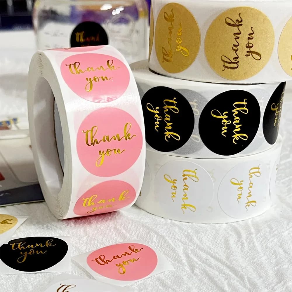 500Pcs Gold Black Thank You Stickers 25mm Kraft Paper Sticker for Baking Wedding Decor Birthday Party Gift Cute Sealing Stickers