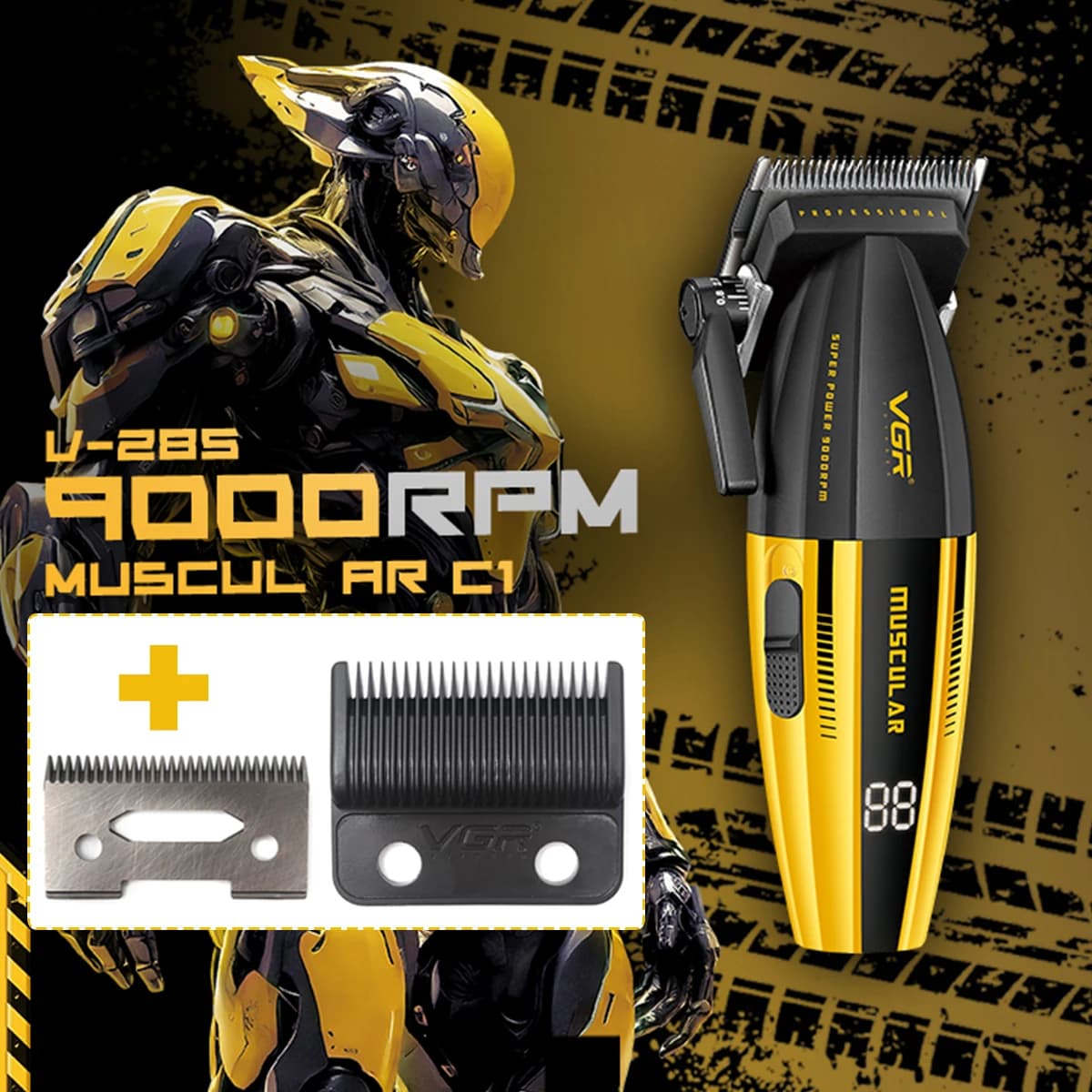 VGR V-285 9000RPM Professional Hair Clipper for Men LED Display DLC Blade Cordless Ceramic Blade Hair Trimmer Haircut Machine