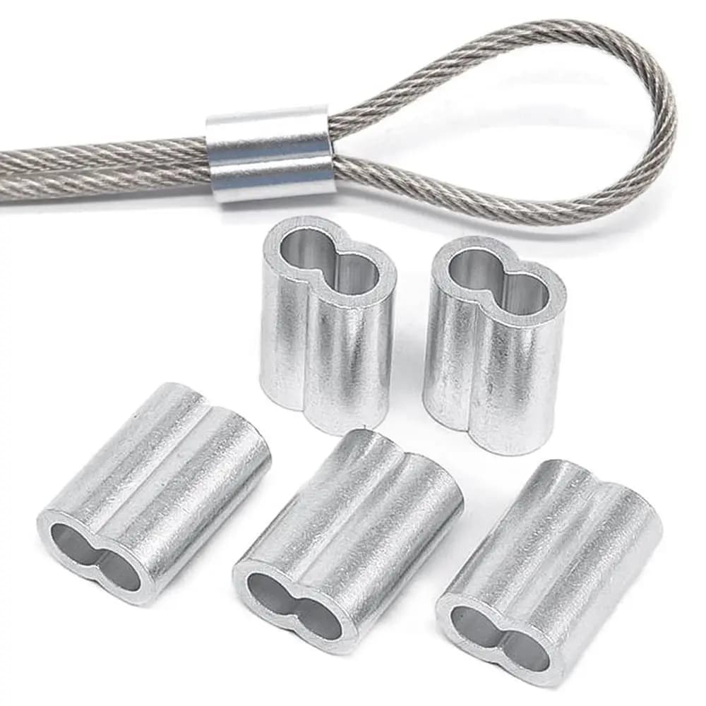 10-50Pcs Aluminum Cable Stopper Crimp Rope Sleeve Wire Crimp Sleeve Fixing Clip 8-Shape Wire Ferrules Cord Lock