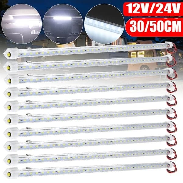 12V/24V LED Car Interior Light Bar 30cm 50cm Bright White Tube Switch for RV Camper Boat Van Lorry Truck Caravan Light