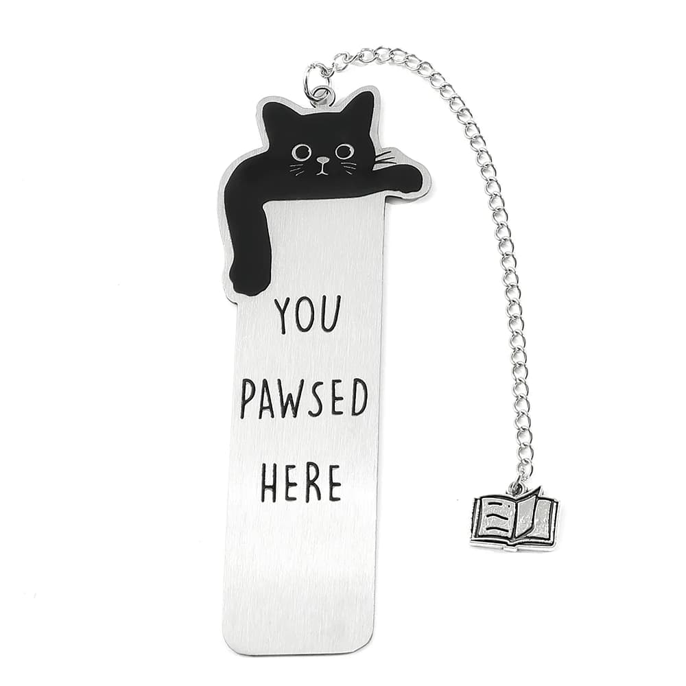 Creative cat waving design with colorful stainless steel text bookmark, giving the best reading blessings to those around you,