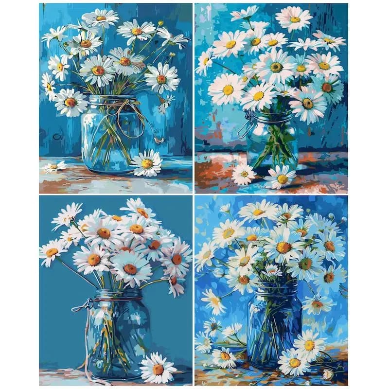 SDOYUNO Oil Painting By Numbers Paint Kit Daisy Bouquet Flowers Decorative Paintings Picture Drawing By Numbers On Canvas