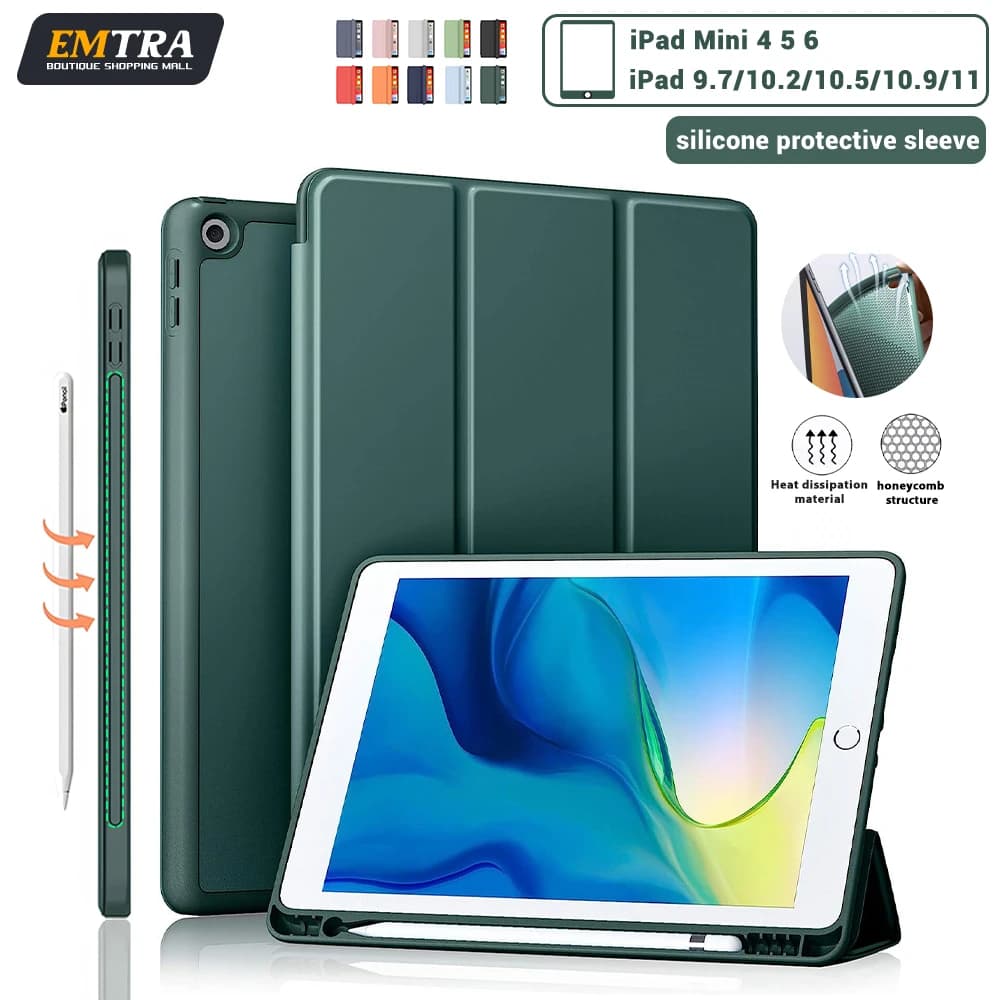 With Pencil Holder Cover For iPad Pro 12.9 2021 10.2 7/8/9/10th Case for Air 2 4 5 Mini 5 6 Portable iPad Pro 11 Generation case