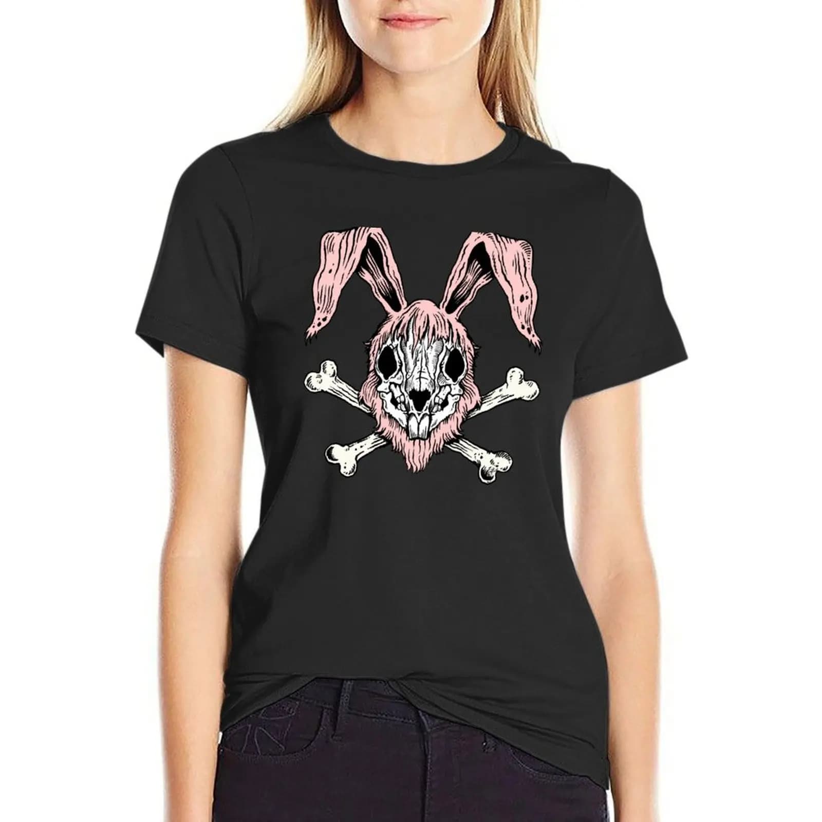Bunny Skull T-Shirt Blouse Short sleeve tee Female clothing graphic t-shirts for Women