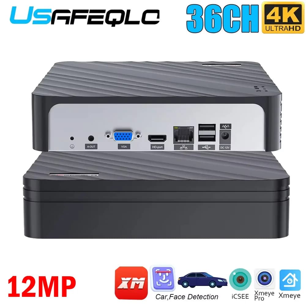 12MP H.265 NVR with Face Human Support Xmeye Pro App Mobile Monitoring 36/32CH 12MP 16/10CH 4K H.265 NVR HD 3840*2160 Output
