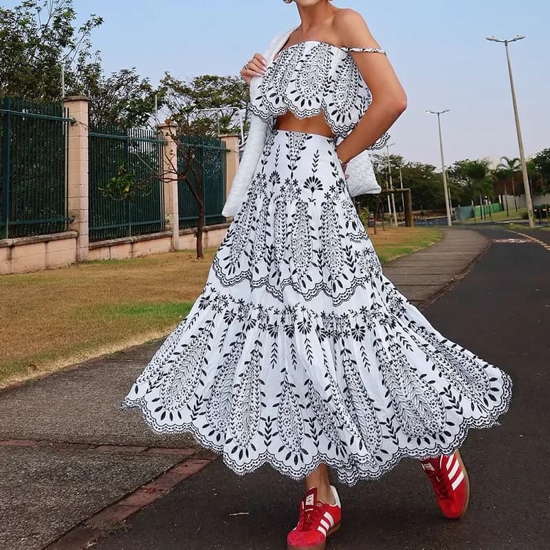 Summer Sleeveless skirt sets 2024 Women Stylish Floral Print Spaghetti Strap Short Tank Top+ White Skirt for Girl 2 Piece Sets