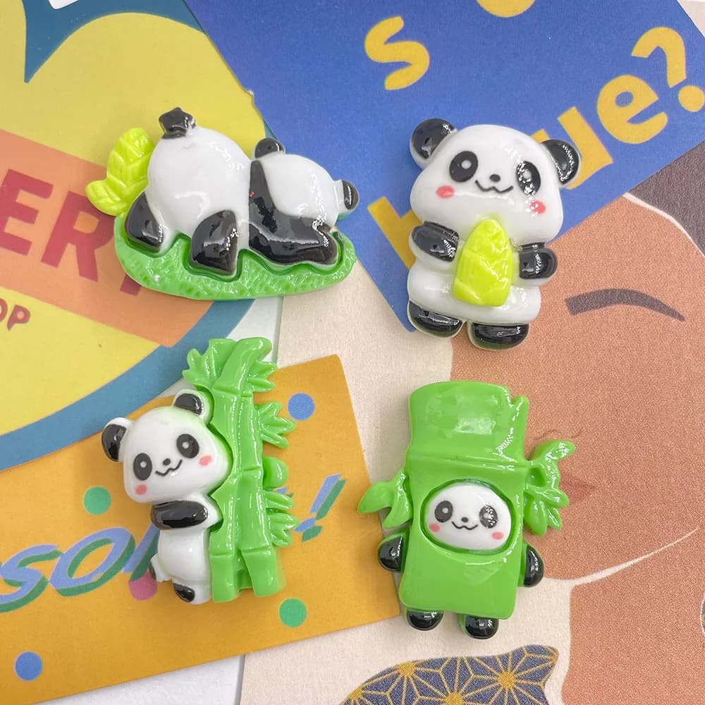 10pcs Kawai Resin Panda Bamboo Series Flatback Cabochons Character Parts DIY Ornament Jewelry Making Hairwear Accessorie