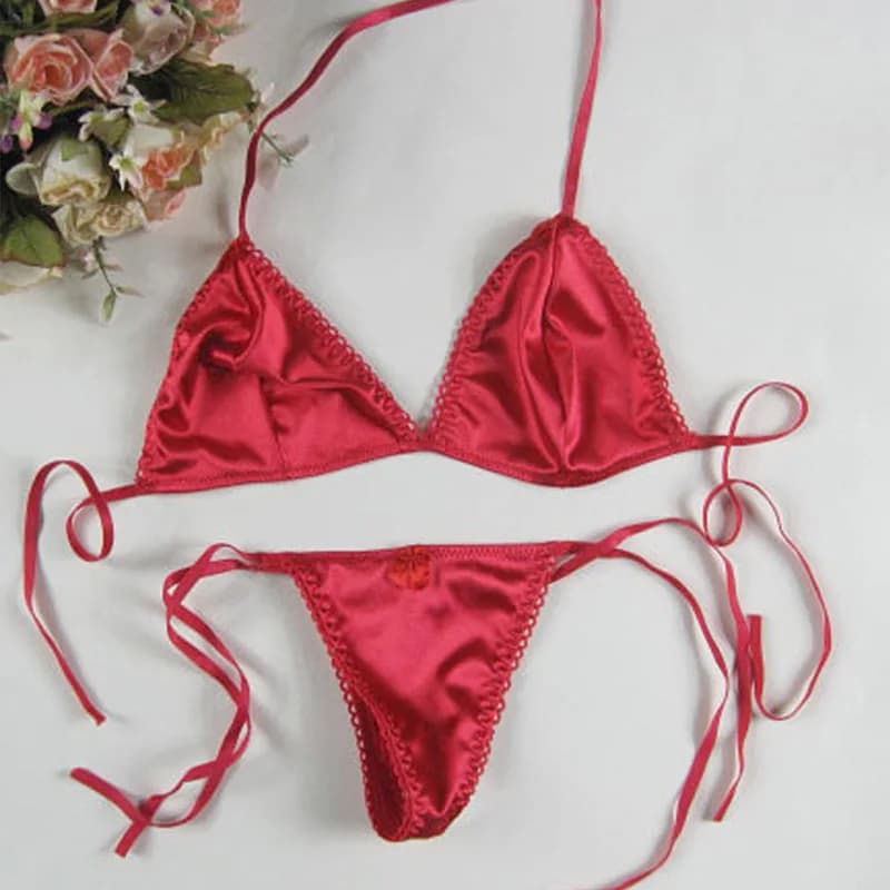 Women Lingerie Set Sexy Lace Up Bra T-back Thongs Solid Color Three-point Underware Female Beach Bikini Erotic Ladies Swimsuit