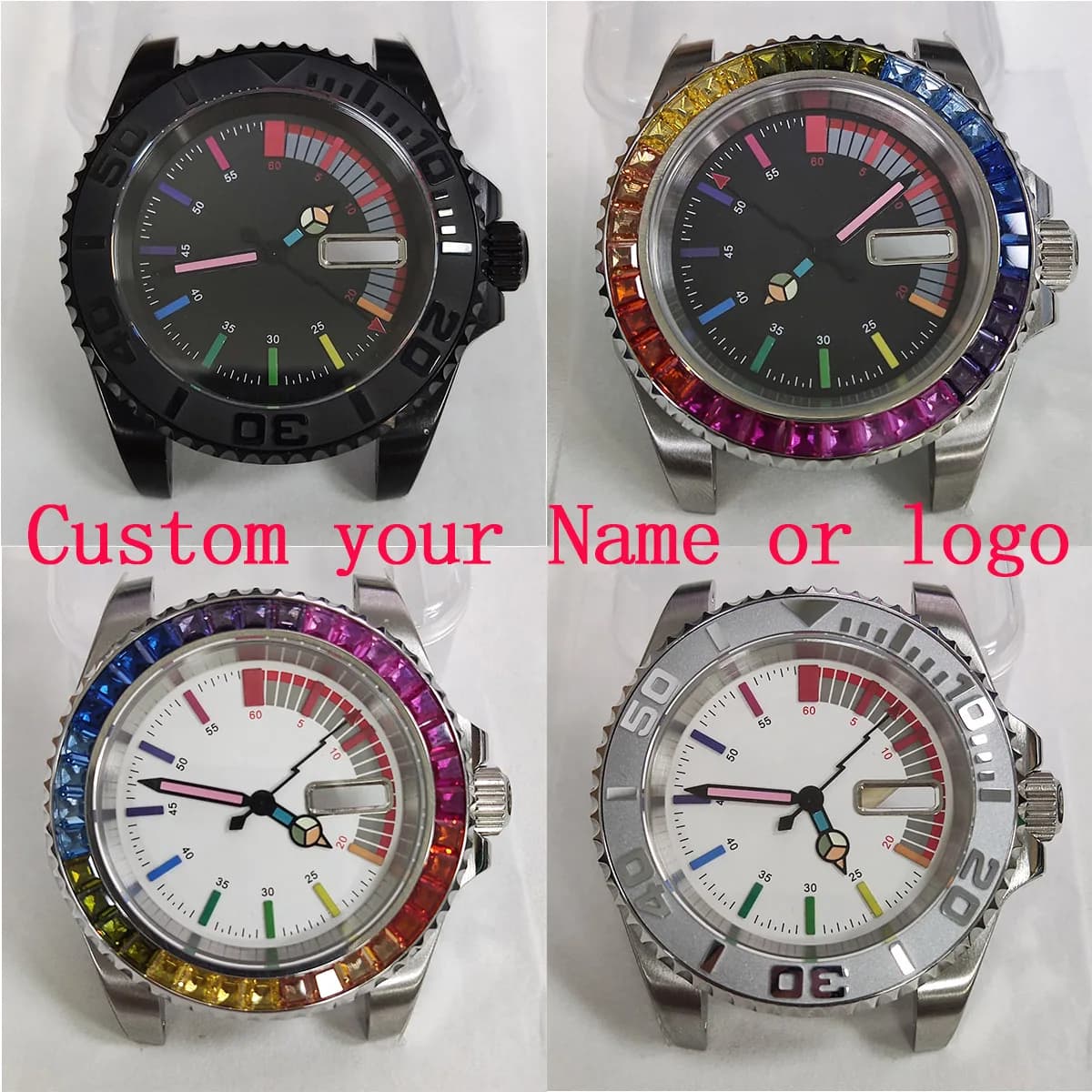 40mm nh35 case men watch rainbow dial New watch custom logo diving watch Sapphire Glass nh36 watch case nh36 dial nh36 movement