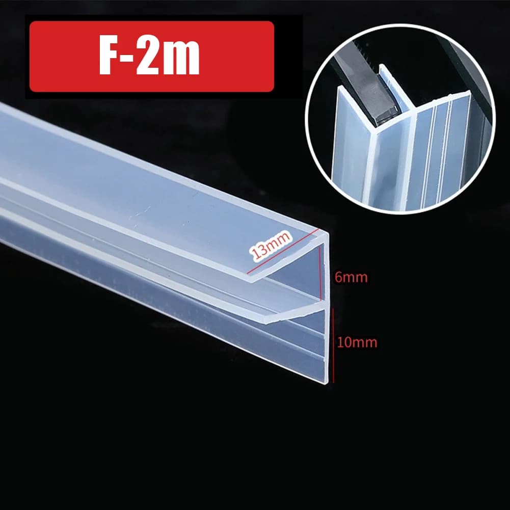 2m F Shape Bath Shower Screen Door Seal Strip For Glass 6mm Seal Gap Bath Shower Screen Door Seal Strip Transparent