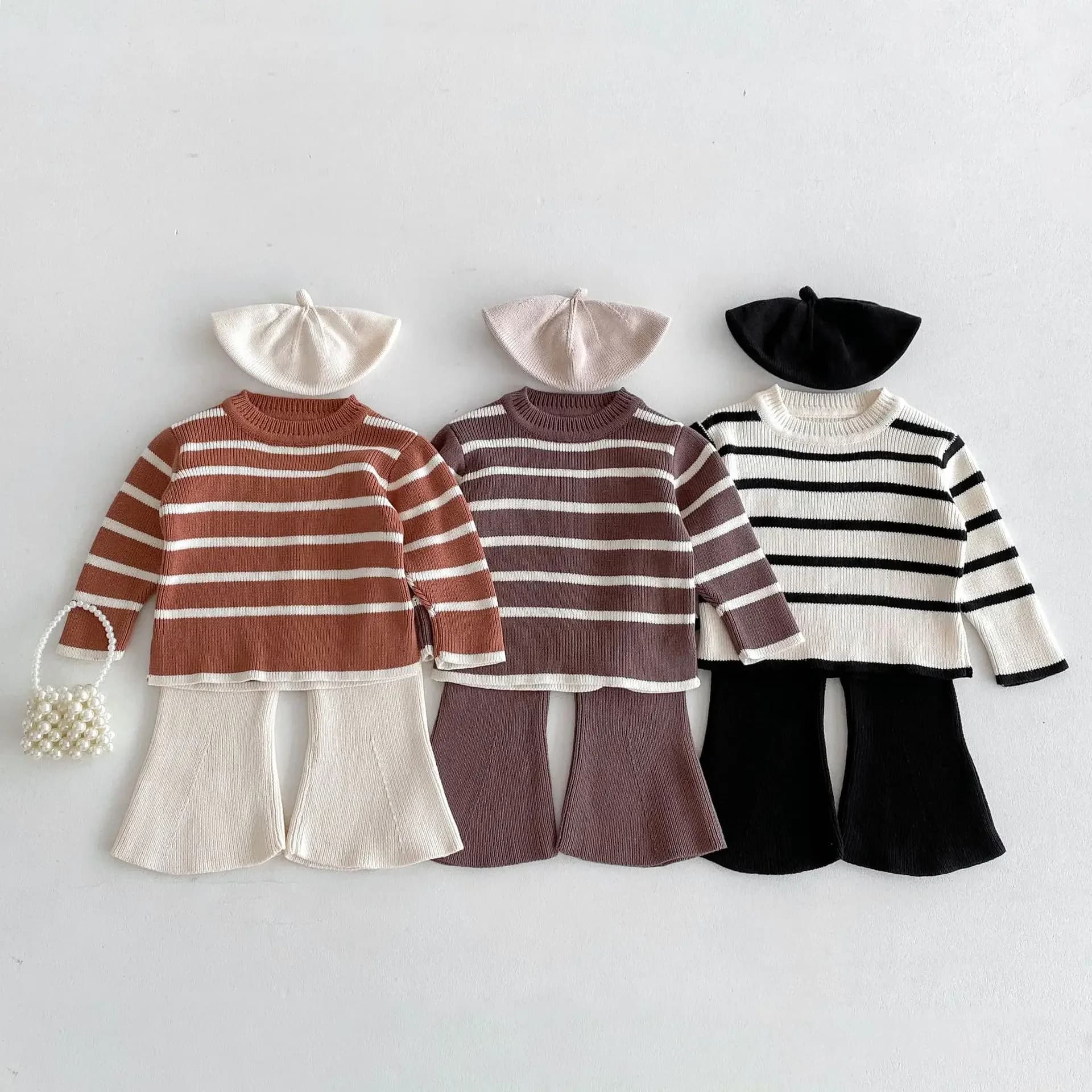 MILANCEL New Autumn Kid's Sweater 1-6Y Girls Striped Knitted Pullover Children's Base Top Optional Knitted Bell Bottoms