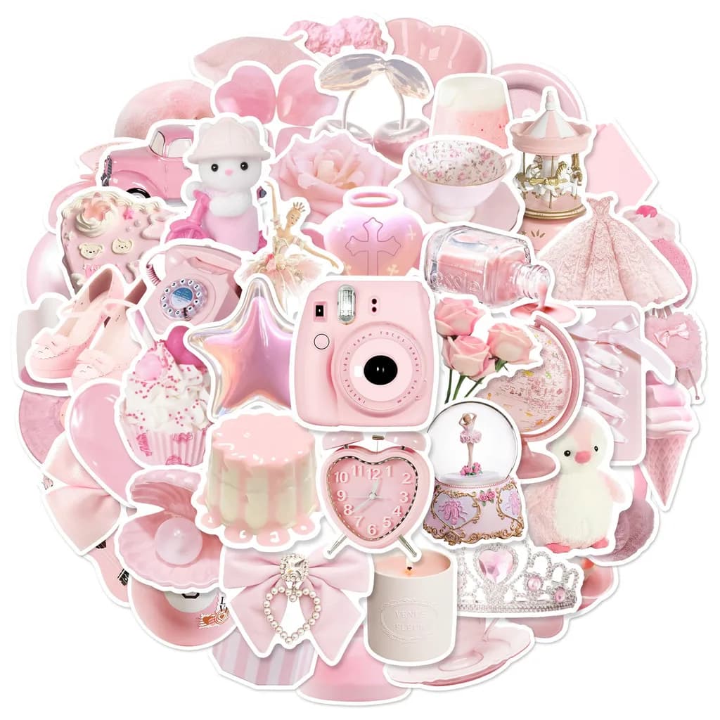 50PCS Simple Cute Pink Sweety Girl Style Graffiti Stickers for Bicycle Hand Account Pencil Case Decals